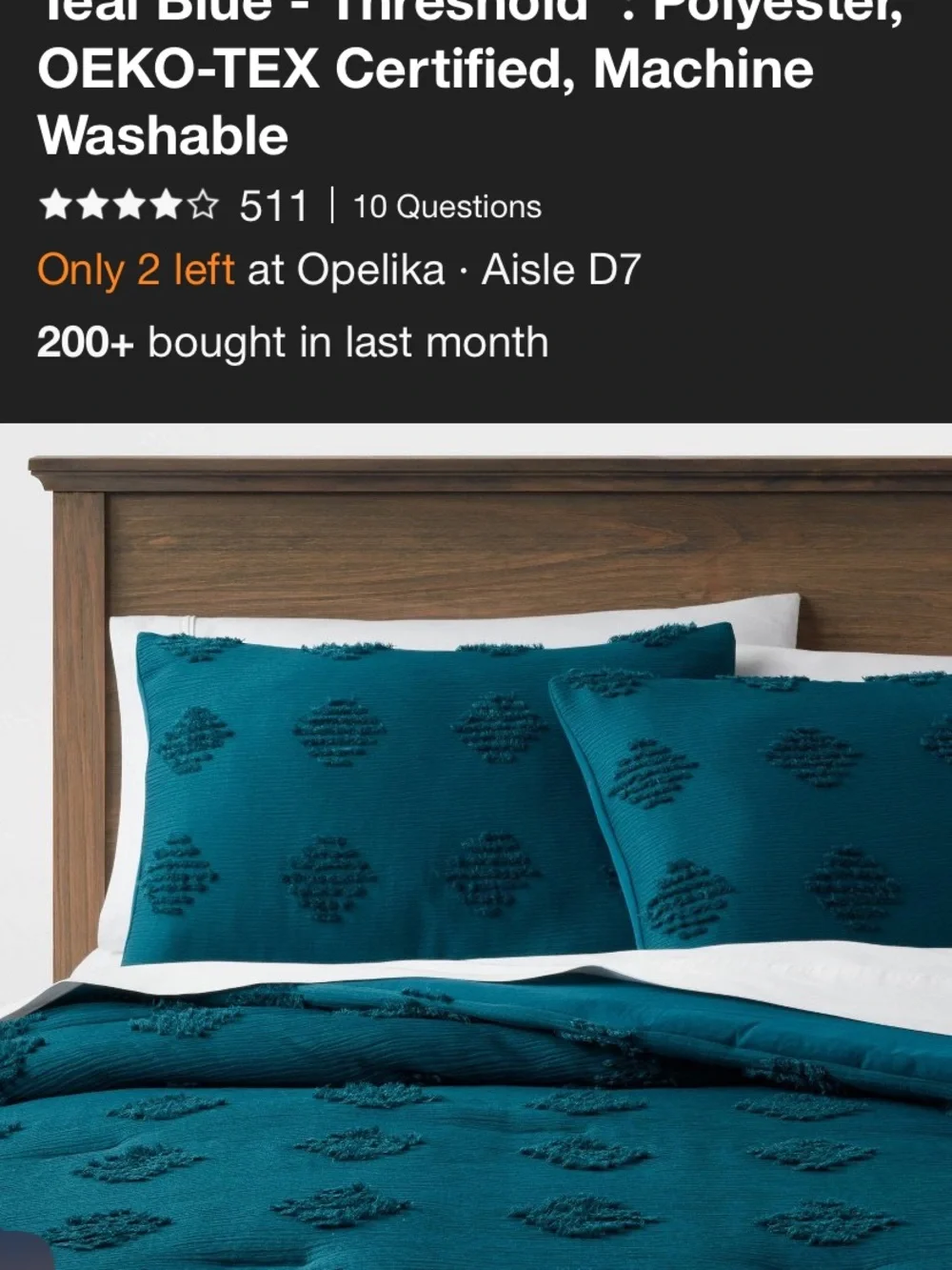 Threshold King Dark Teal Tufted Diamond Duvet Cover Set New